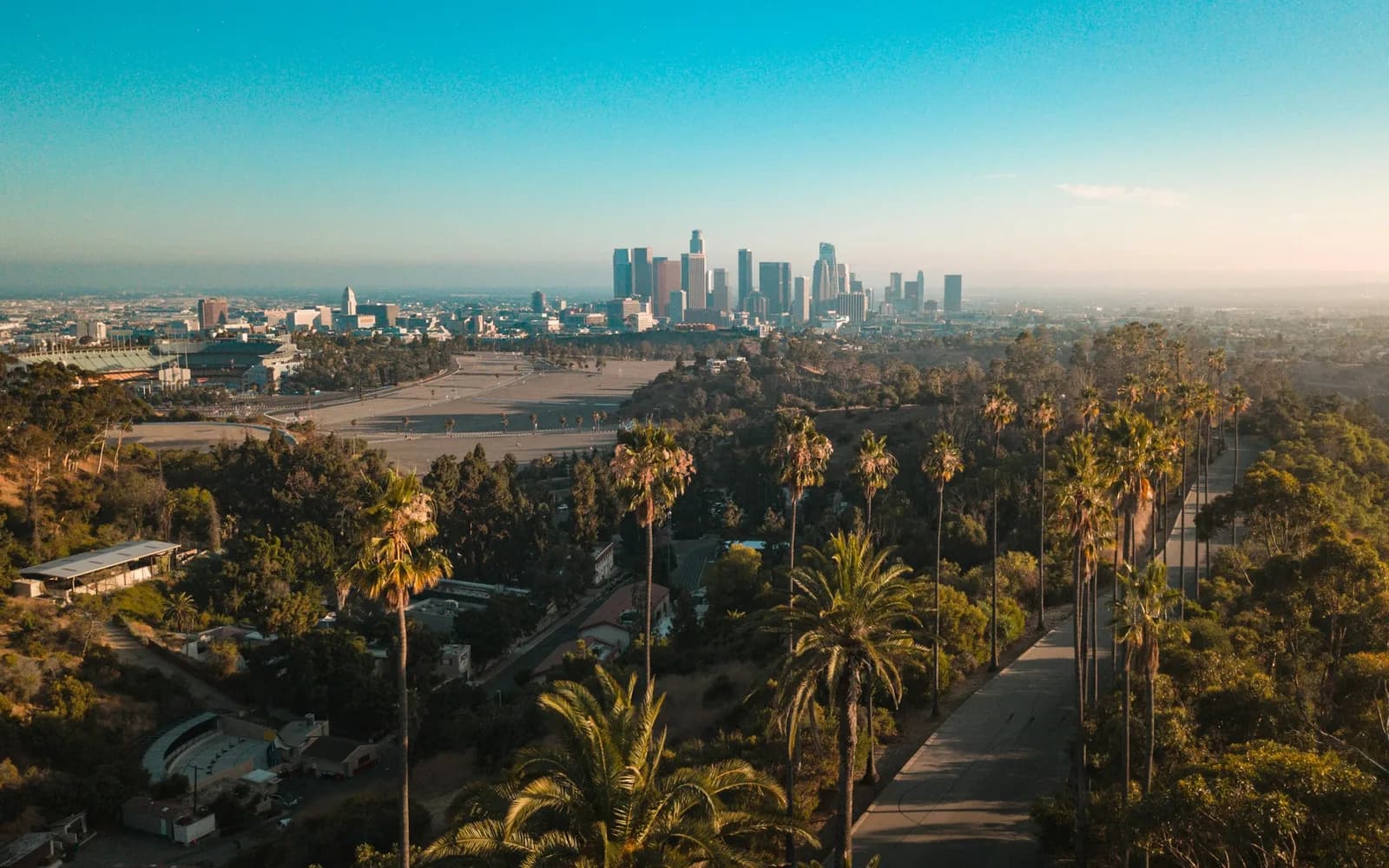 The Los Angeles skyline in clear daytime light